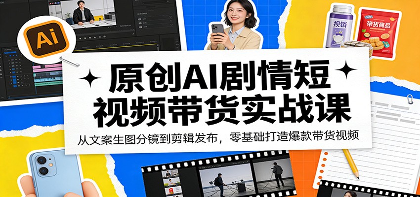 原创AI剧情短视频带货实战课：从文案生图分镜到剪辑发布，零基础打造爆款带货视频-源创文化：轻创终点站