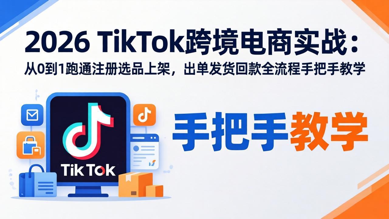 2026TikTok跨境电商实战-更新：从0到1跑通注册选品上架，出单发货回款全流程手把手教学-源创文化：轻创终点站