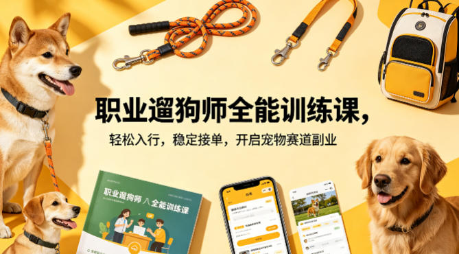 职业遛狗师全能训练课，轻松入行，稳定接单，开启宠物赛道副业-源创文化：轻创终点站
