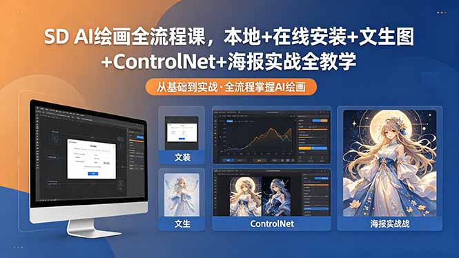 SD AI绘画全流程课，本地+在线安装+文生图+ControlNet+海报实战全教学-源创文化：轻创终点站