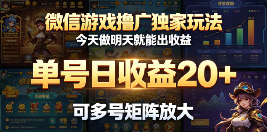 微信游戏撸广独家玩法，今天做明天就能出收益，单号日收益20+，可多号矩阵放大-源创文化：轻创终点站