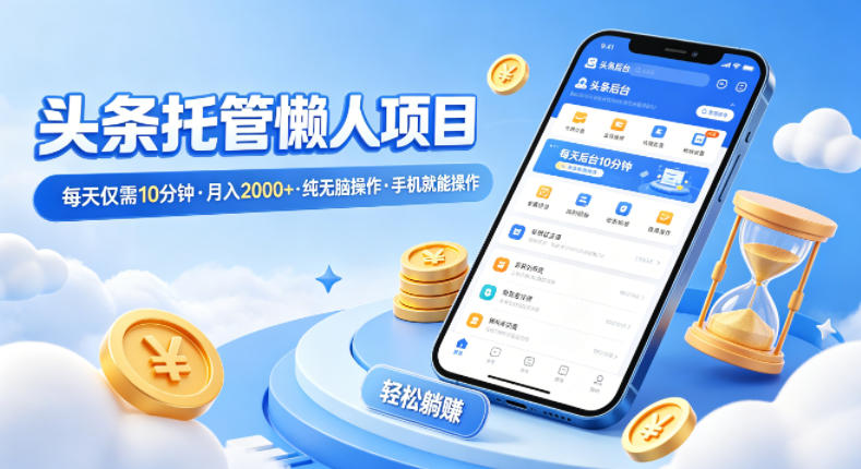 头条托管懒人项目，每天仅需10分钟，月入2000+，纯无脑操作，手机就能操作【揭秘】-源创文化：轻创终点站