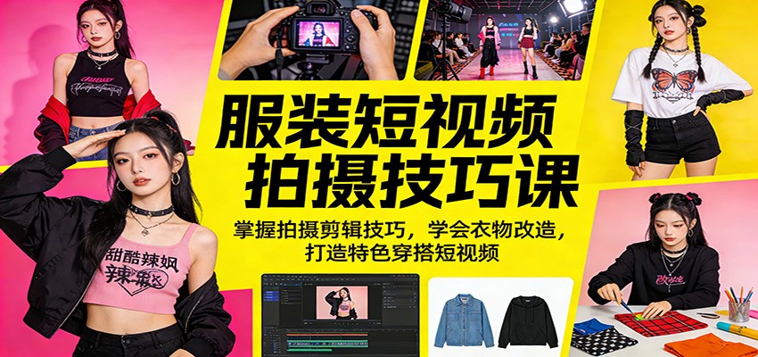 服装短视频拍摄技巧课：掌握拍摄剪辑技巧，学会衣物改造，打造特色穿搭短视频-源创文化：轻创终点站