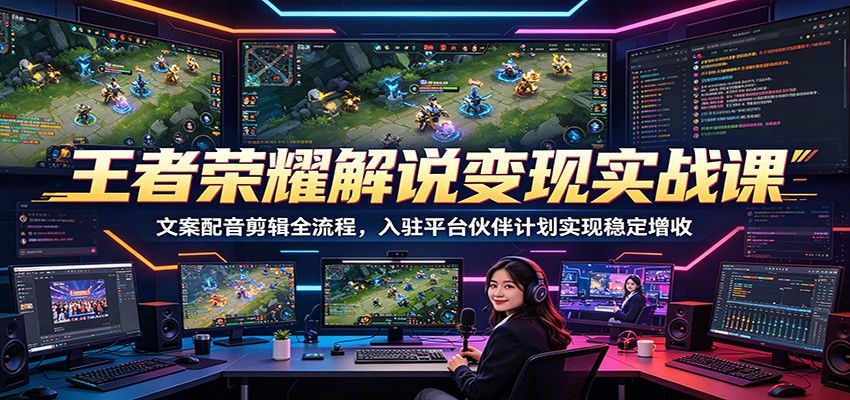王者荣耀解说变现实战课：文案配音剪辑全流程，入驻平台伙伴计划实现稳定增收-源创文化：轻创终点站