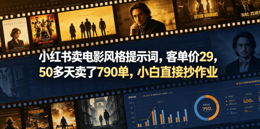 小红书卖电影风格提示词，客单价29，50多天卖了790单，小白直接抄作业！-源创文化：轻创终点站