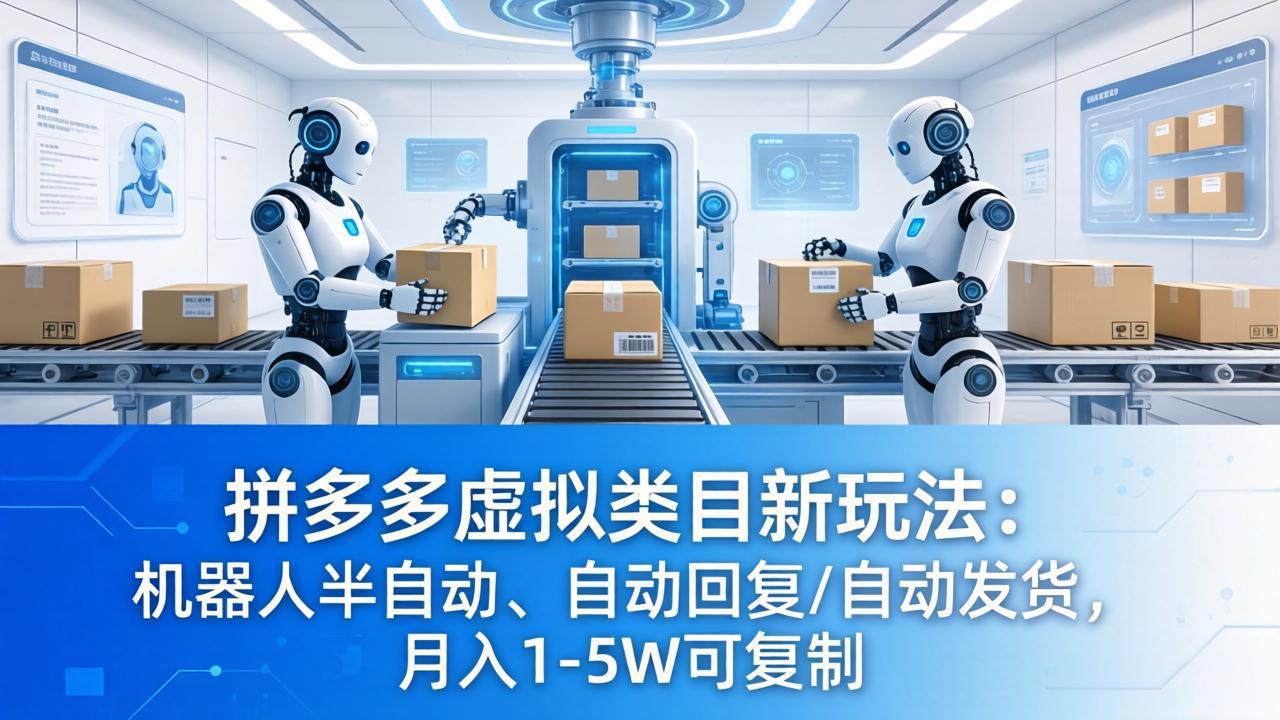 拼多多虚拟类目新玩法：机器人半自动、自动回复 /自动发货，月入 1-5W 可复制-源创文化：轻创终点站