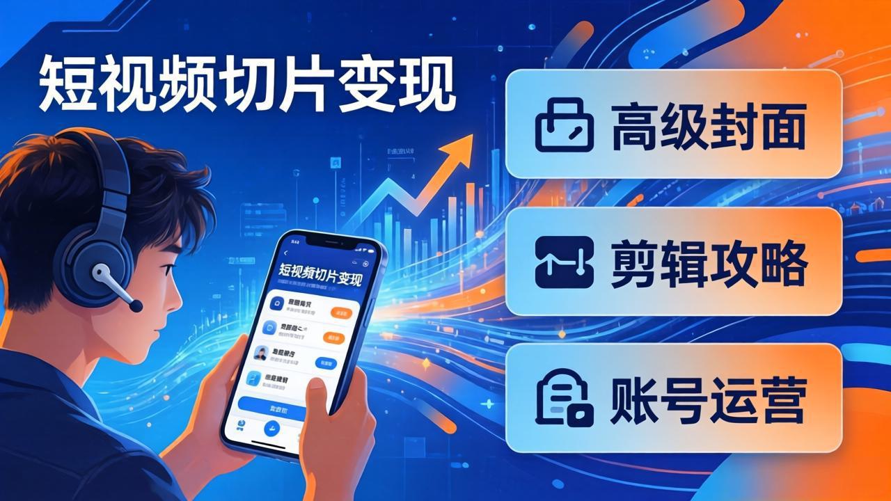 短视频切片变现速成班2.0：高级封面+剪辑攻略+账号运营，0基础小白快速入局副业-源创文化：轻创终点站