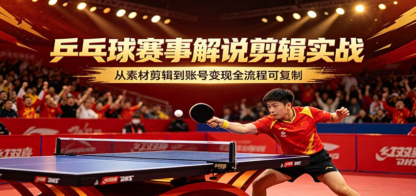 乒乓球赛事解说剪辑实战，从素材剪辑到账号变现全流程可复制-源创文化：轻创终点站