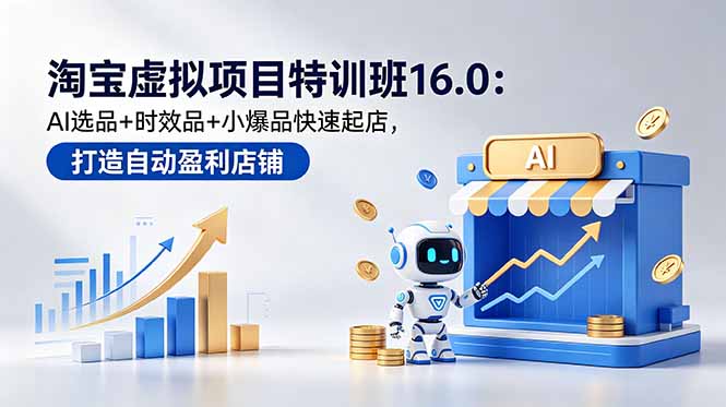 淘宝虚拟项目特训班16.0:AI选品+时效品+小爆品快速起店,打造自动盈利店铺-源创文化:轻创终点站
