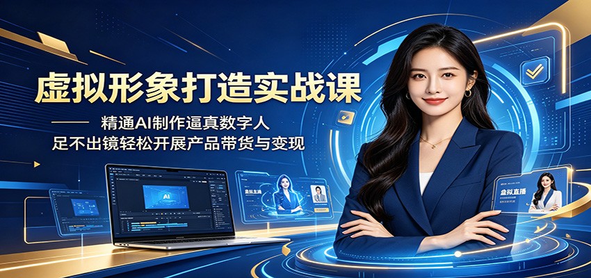 虚拟形象打造实战课：精通AI制作逼真数字人，足不出镜轻松开展产品带货与变现-源创文化：轻创终点站