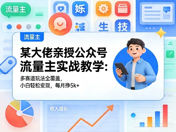某大佬亲授公众号流量主实战教学：多赛道玩法全覆盖，小白轻松变现，每月多挣5k+-源创文化：轻创终点站