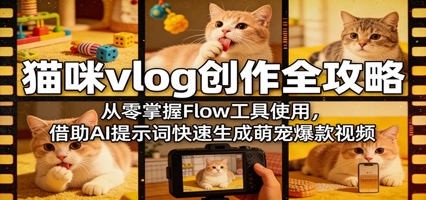 猫咪vlog创作全攻略：从零掌握Flow工具使用，借助AI提示词快速生成萌宠爆款视频-源创文化：轻创终点站
