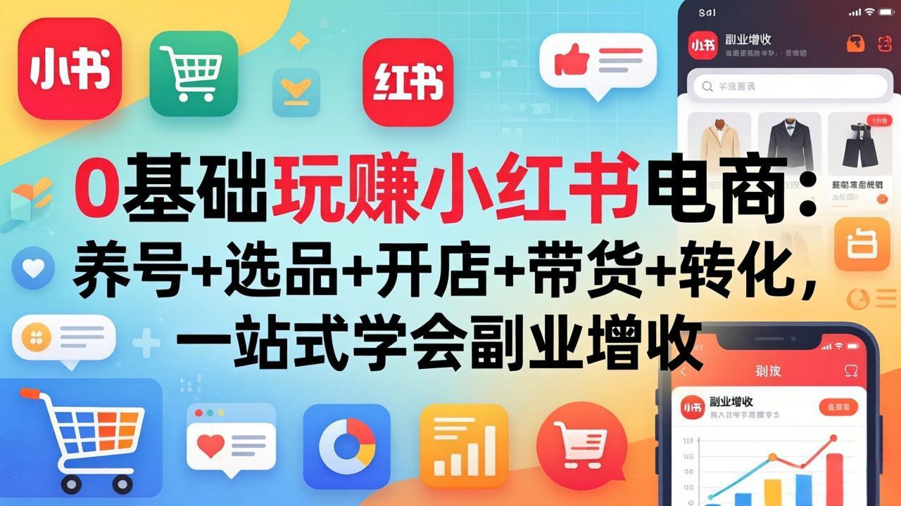 0基础玩赚小红书电商：养号+选品+开店+带货+转化，一站式学会副业增收-源创文化：轻创终点站