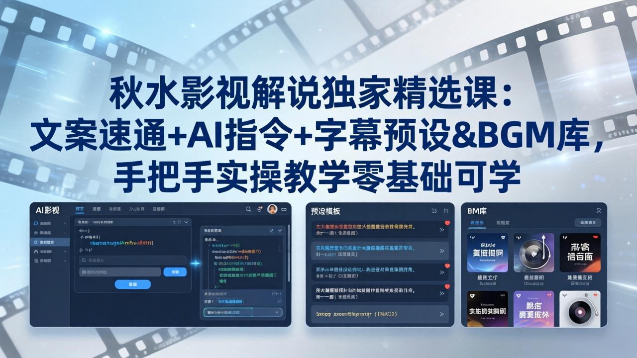 秋水影视解说独家精选课：文案速通+AI指令+字幕预设+BGM库，手把手实操教学零基础可学-源创文化：轻创终点站