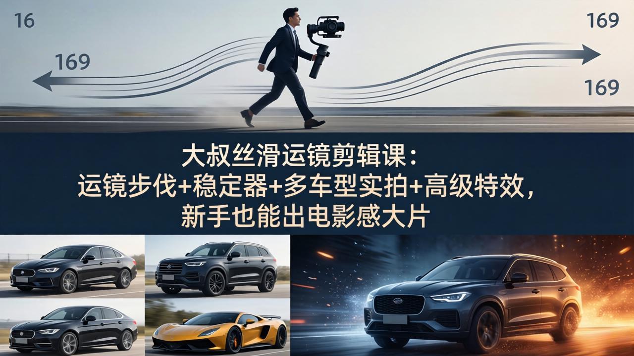 大叔丝滑运镜剪辑课：运镜步伐+稳定器+多车型实拍+高级特效，新手也能出电影感大片-源创文化：轻创终点站