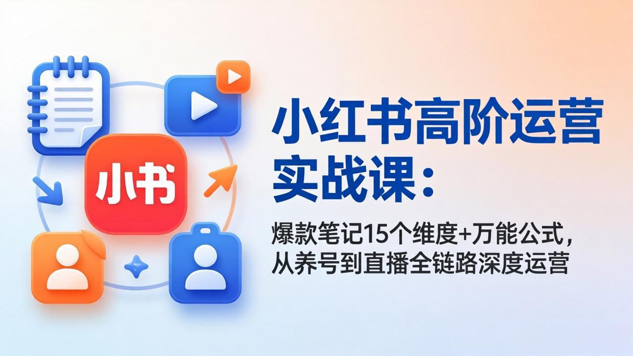 小红书高阶运营实战课：爆款笔记15个维度+万能公式，从养号到直播全链路深度运营-源创文化：轻创终点站