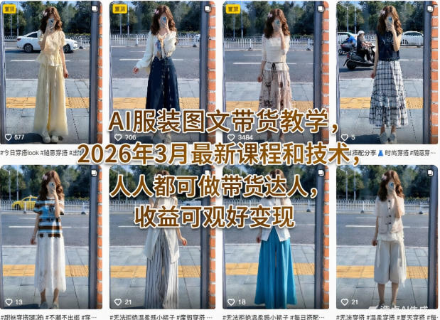 AI服装图文带货教学，2026年3月最新课程和技术，人人都可做带货达人，收益可观好变现-源创文化：轻创终点站