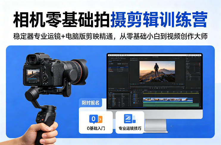 相机零基础拍摄剪辑训练营：稳定器专业运镜+电脑版剪映精通，从零基础小白到视频创作大师-源创文化：轻创终点站