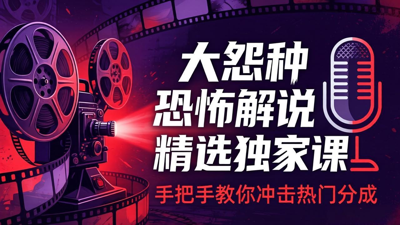 大怨种恐怖解说精选独家课：电影下载+文案配音+片头封面，手把手教你冲击热门分成-源创文化：轻创终点站