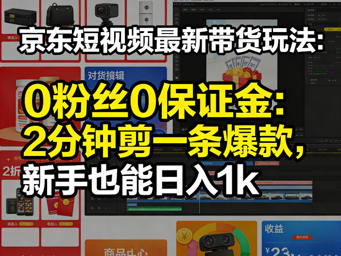 京东短视频最新带货玩法，0粉丝0保证金，2分钟剪一条爆款，新手也能日入1k+【揭秘】-源创文化：轻创终点站