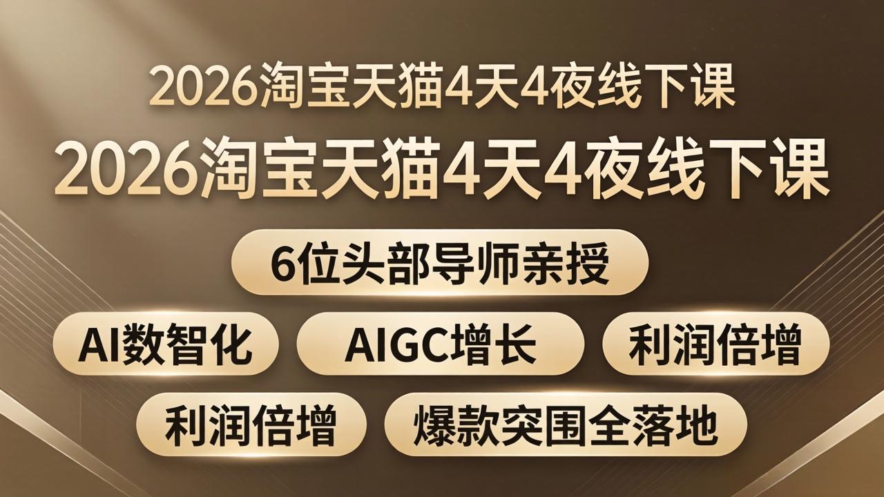 2026淘宝天猫4天4夜线下课：6位头部导师亲授，AI数智化+AIGC增长+利润倍增+爆款突围全落地-源创文化：轻创终点站