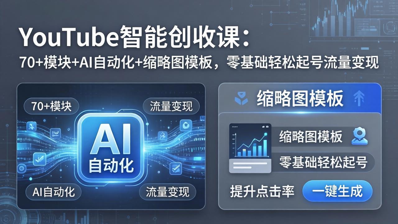YouTube智能创收课：70+模块+AI自动化+缩略图模板，零基础轻松起号流量变现-源创文化：轻创终点站