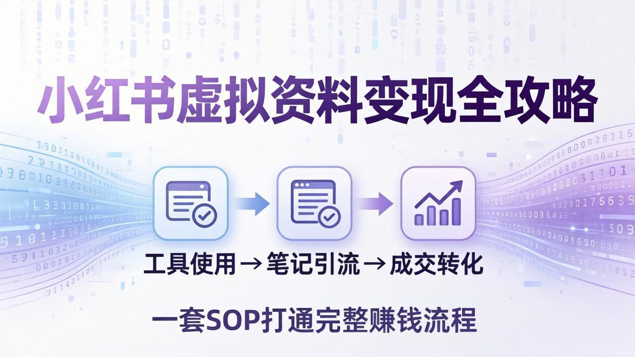 小红书虚拟资料变现全攻略：从工具使用到笔记引流成交，一套 SOP 打通完整赚钱流程-源创文化：轻创终点站