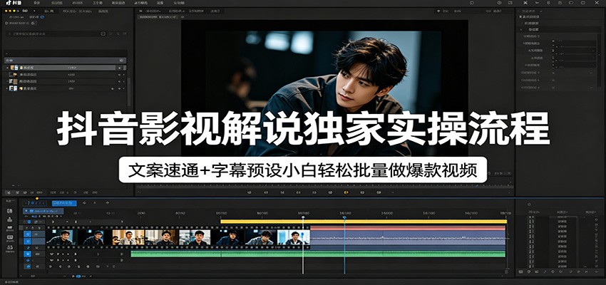 抖音影视解说独家实操流程，文案速通+字幕预设小白轻松批量做爆款视频-源创文化：轻创终点站