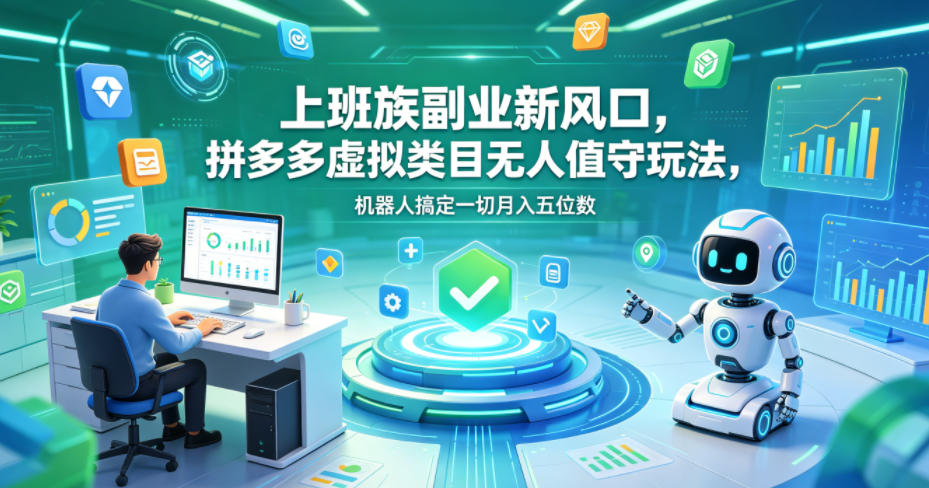 上班族副业新风口，拼多多虚拟类目无人值守玩法，机器人搞定一切月入五位数【揭秘】-源创文化：轻创终点站