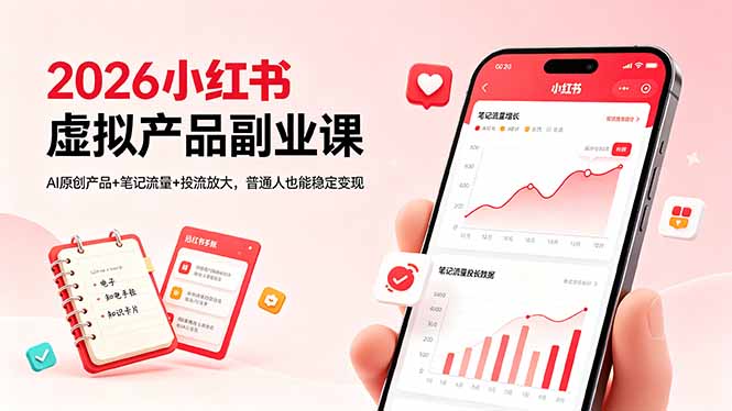 2026小红书虚拟产品副业课，AI原创产品+笔记流量+投流放大，普通人也能稳定变现-源创文化：轻创终点站