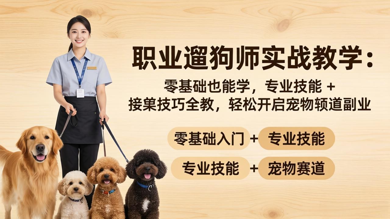 职业遛狗师实战教学：零基础也能学，专业技能 + 接单技巧全教，轻松开启宠物赛道副业-源创文化：轻创终点站