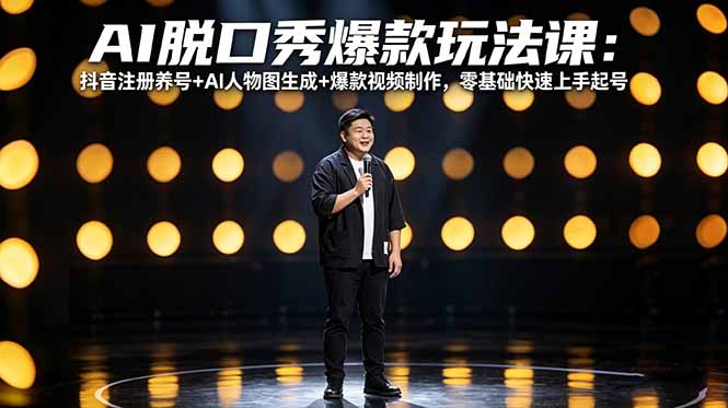 AI脱口秀爆款玩法课：抖音注册养号+AI人物图生成+爆款视频制作，零基础快速上手起号-源创文化：轻创终点站