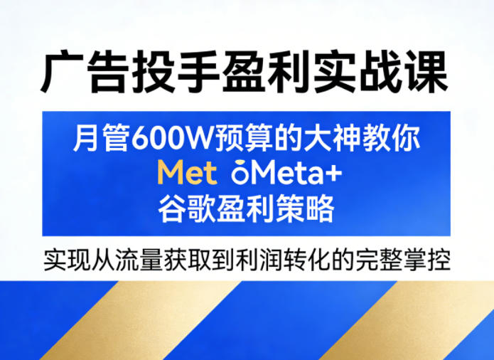 广告投手盈利实战课，月管600W预算的大神教你Meta+谷歌盈利策略，实现从流量获取到利润转化的完整掌控-源创文化：轻创终点站
