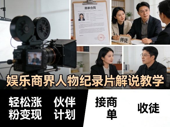 娱乐商界人物纪录片解说教学，轻松涨粉变现，伙伴计划，接商单，收徒等-源创文化：轻创终点站