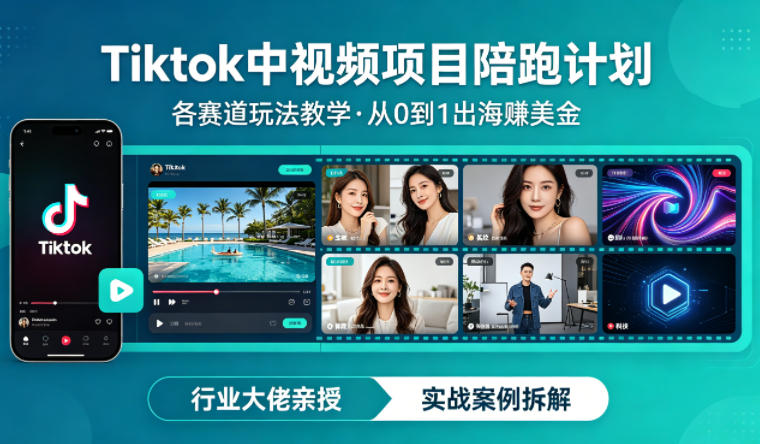 某大佬的Tiktok中视频项目陪跑，涵盖TK各个赛道玩法教学，从0到1出海賺美金-源创文化：轻创终点站