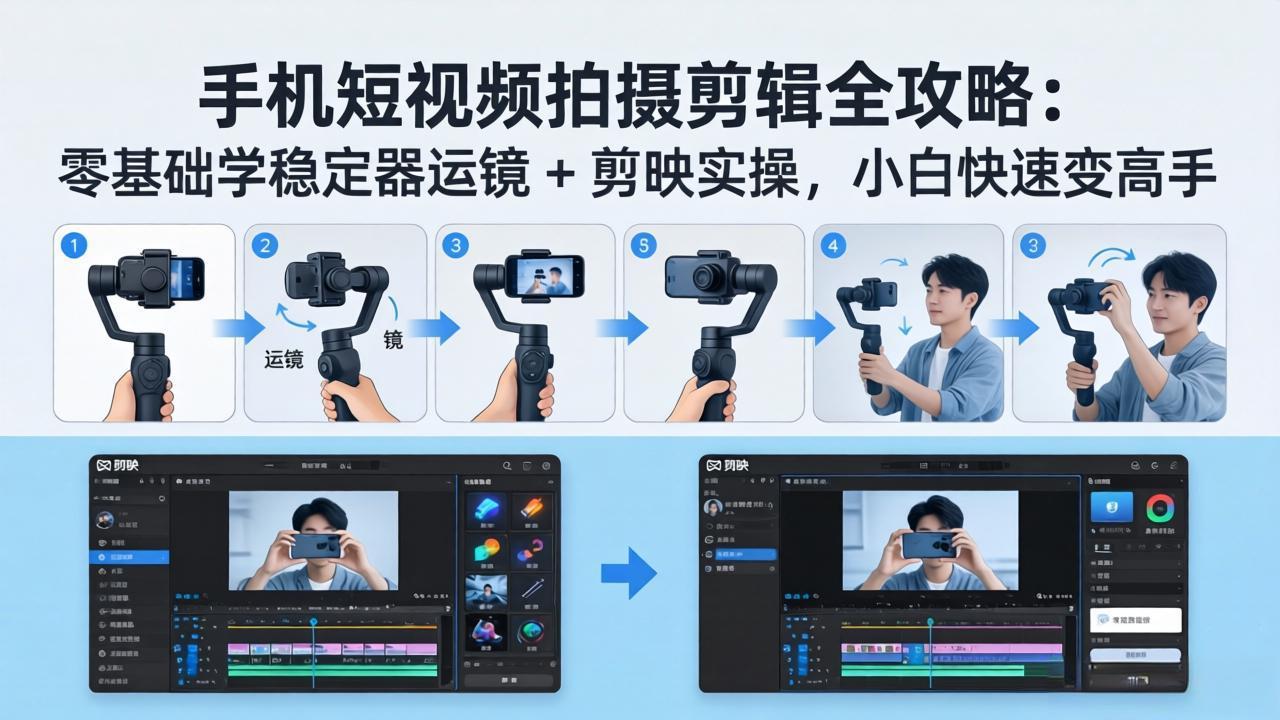 手机短视频拍摄剪辑全攻略：零基础学稳定器运镜 + 剪映实操，小白快速变高手-源创文化：轻创终点站