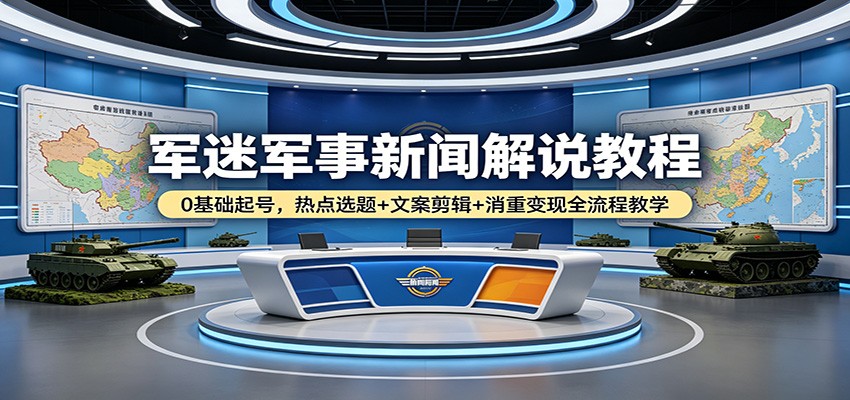 军迷军事新闻解说教程：0基础起号，热点选题+文案剪辑+消重变现全流程教学-源创文化：轻创终点站