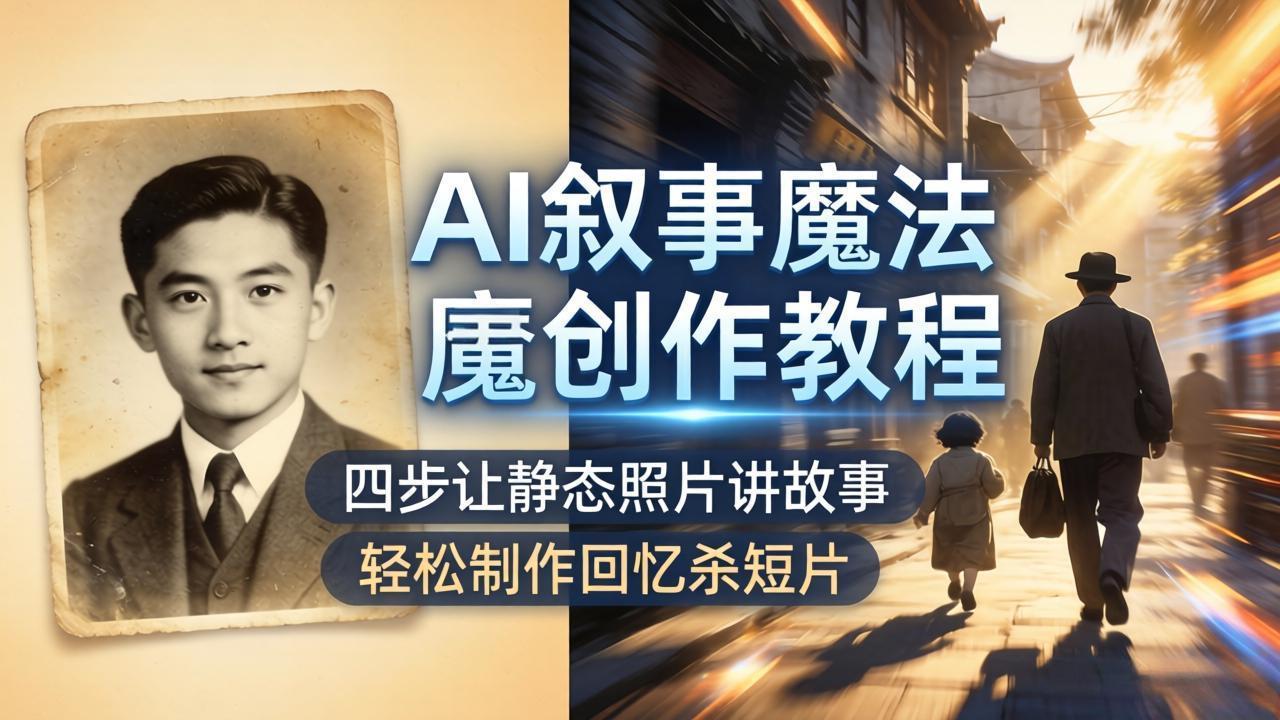 AI叙事魔法创作教程，四步让静态照片讲故事，老照片修复加动态特效，轻松制作回忆杀短片-源创文化：轻创终点站