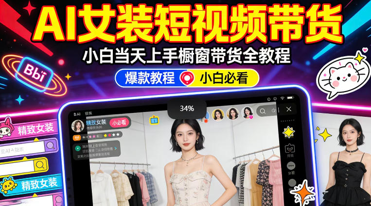 AI女装短视频橱窗带货：小白零门槛当天上手，高佣金爆款轻松賺！-源创文化：轻创终点站