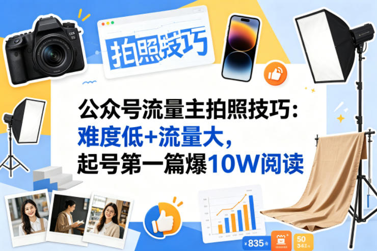 公众号流量主之拍照技巧赛道，难度低+流量大，起号第一篇就爆了10w阅读-源创文化：轻创终点站