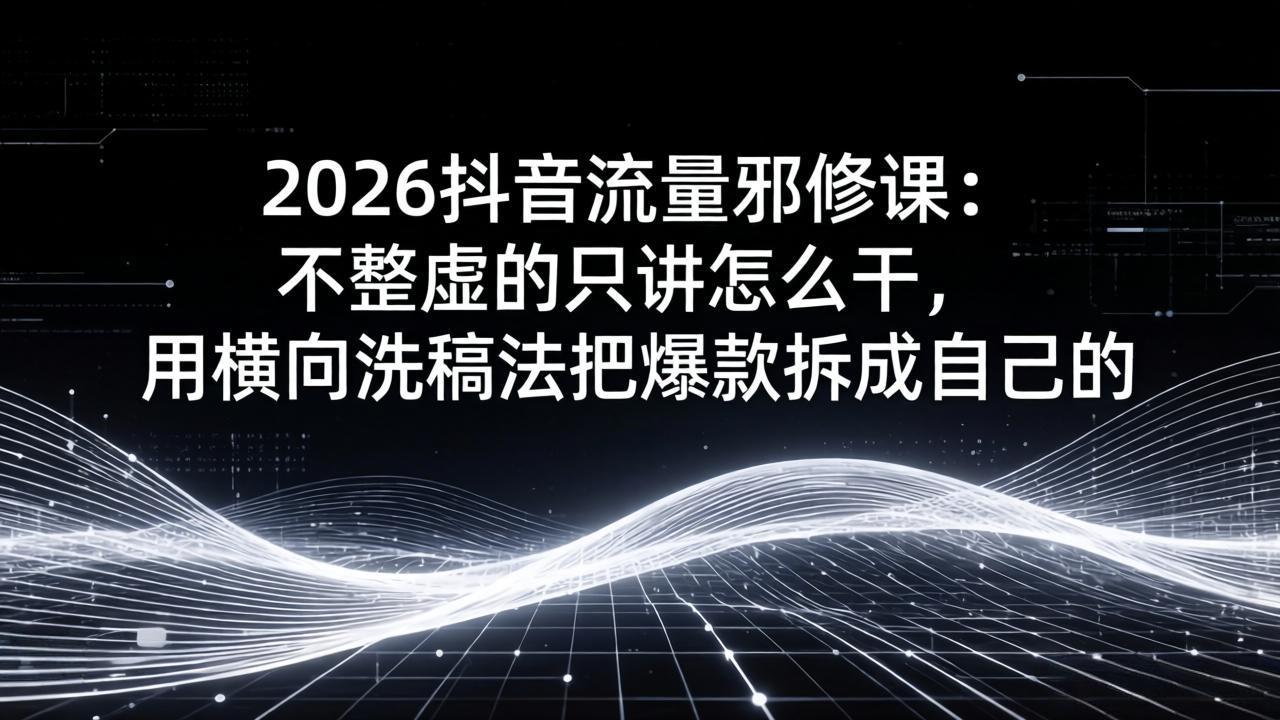 2026抖音流量邪修课：不整虚的只讲怎么干，用横向洗稿法把爆款拆成自己的-源创文化：轻创终点站