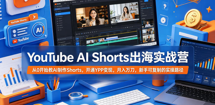 YouTube AI Shorts出海实战营,从0开始教AI制作Shorts,开通YPP变现,月入万刀,新手可复制的实操路径-源创文化:轻创终点站