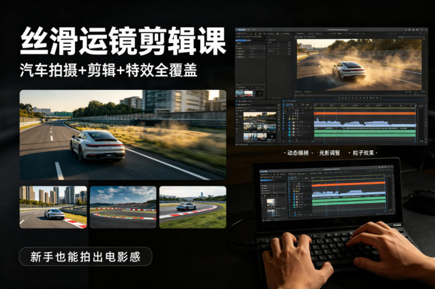 大叔丝滑运镜剪辑课，汽车拍摄+剪辑+特效全覆盖，新手也能拍出电影感-源创文化：轻创终点站