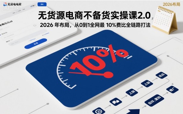 无货源电商不备货实操课2.0，2026年布局，从0到1全网最低10%费比全链路打法【更新26年3月】-源创文化：轻创终点站