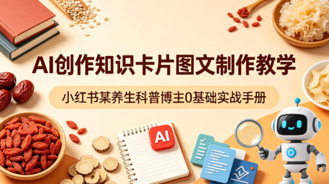 AI创作知识卡片图文制作教学，小红书某养生科普博主0基础实战手册-源创文化：轻创终点站