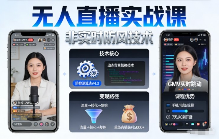 宝子哥无人直播实战课,非实时防风技术,聚焦抖音快手等平台直播带货,轻松开启直播变现之路(更新2026年6月7日)-源创文化:轻创终点站