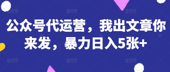 公众号代运营，我出文章你来发，暴力日入5张+【揭秘】-源创文化：轻创终点站