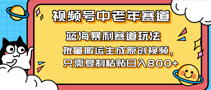 （14314期）2025视频号中老年短视频蓝海暴利风口！复制粘贴搬运视频单日赚800+，无...-源创文化：轻创终点站